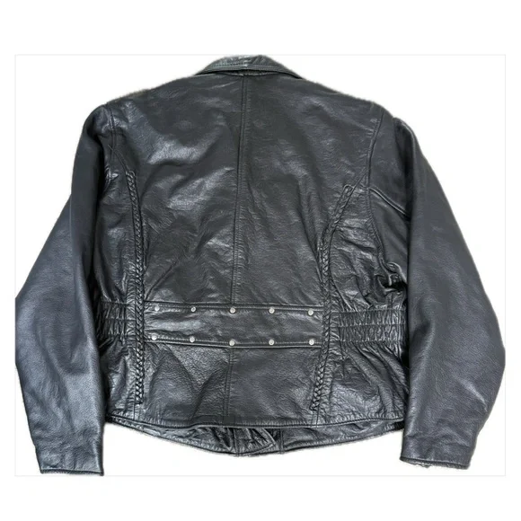 Women’s Black Genuine Leather Moto Jacket 4XL – Oversized Biker Motorcycle Style - Picture 11 of 13